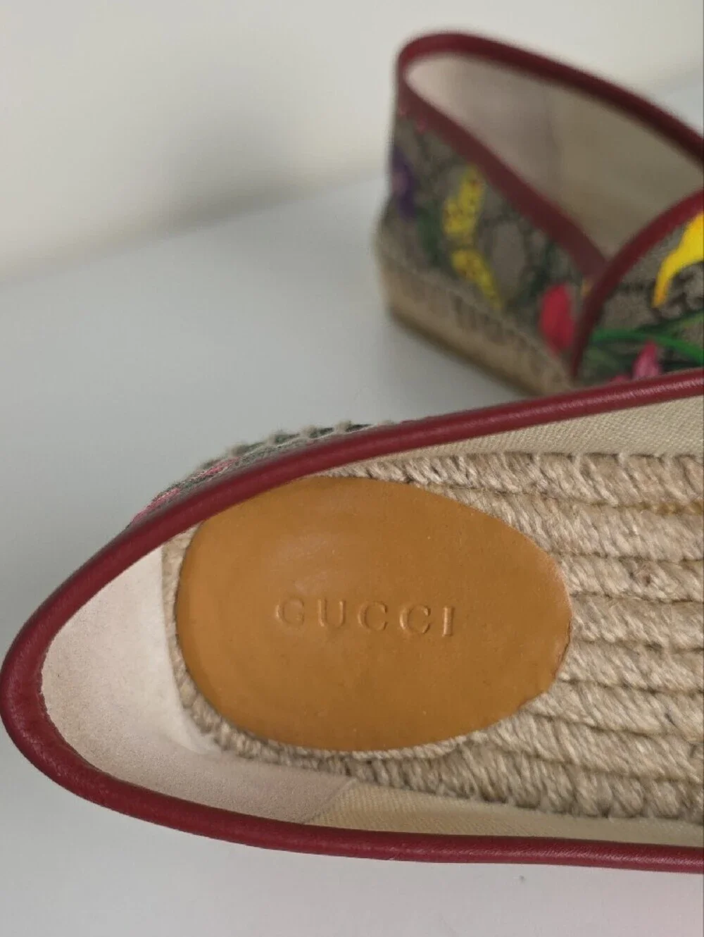 Gucci GG Floral Canvas Espadrilles - Red, Yellow, Purple, Green. Size 37 1/2